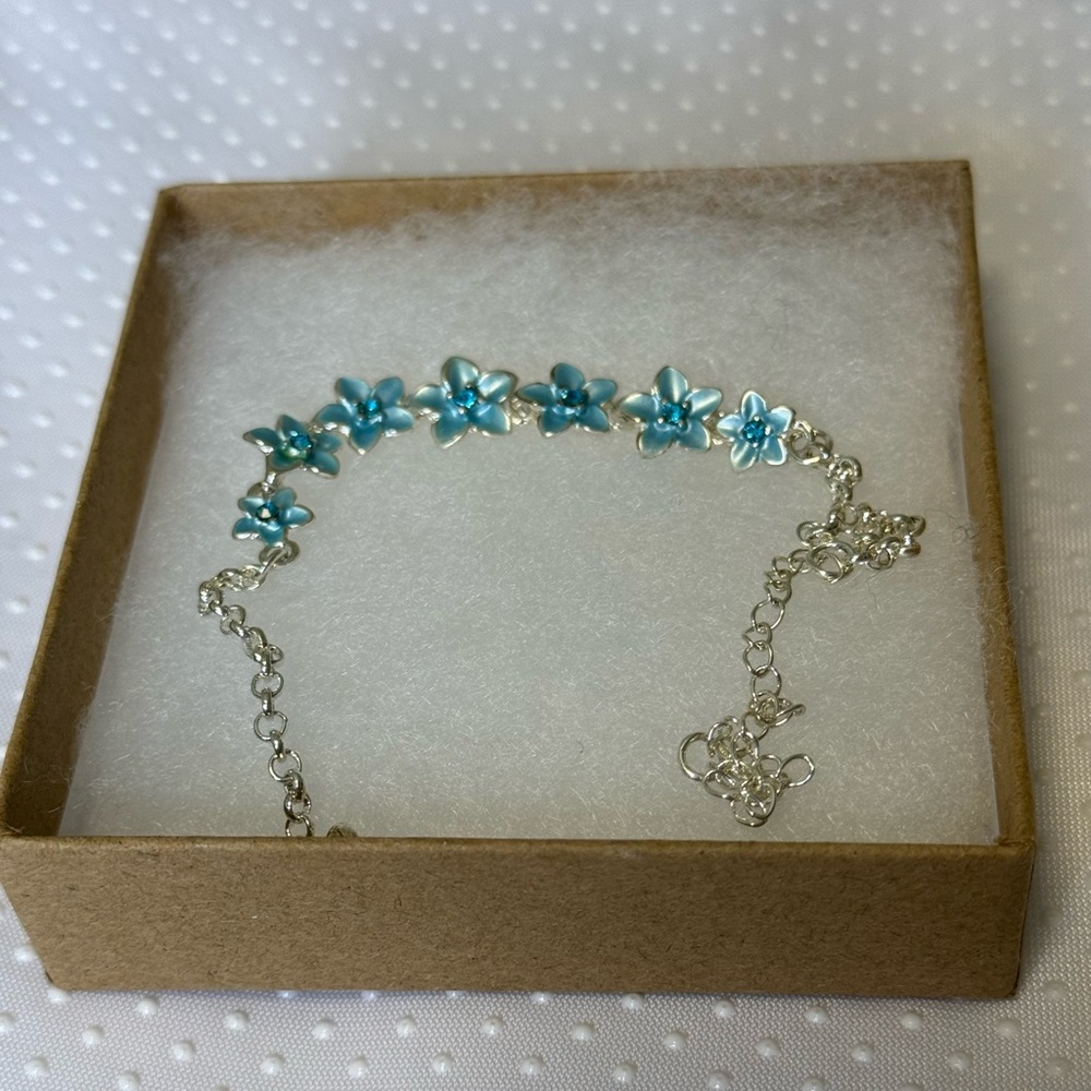 Silver Flower Ankle Bracelet with CZ 11 1/4”